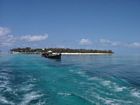 Heron Island as viewed from the boat channel. The wreck in foreground is a decomissioned WWII vessel.